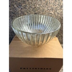 Pottery Barn Silver Mercury Glass Bowl Ribbed Decorative Centerpiece India